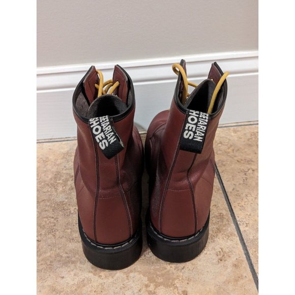 Vegetarian Shoes Combat 8-Eye Tall Boots Dark Red Men's US 14 Handmade In UK - Picture 9 of 16